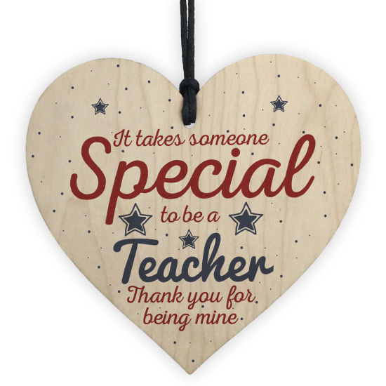 Picture of Wood Christmas Hanging Decoration Natural Color Heart Word Message " Special Teacher " 10cm x 10cm, 1 Piece