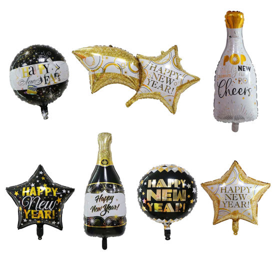 Image de Ballon en Feuille d'Aluminium Multicolore Message" Happy New Year " 1 Kit ( 7 Pcs/Kit)