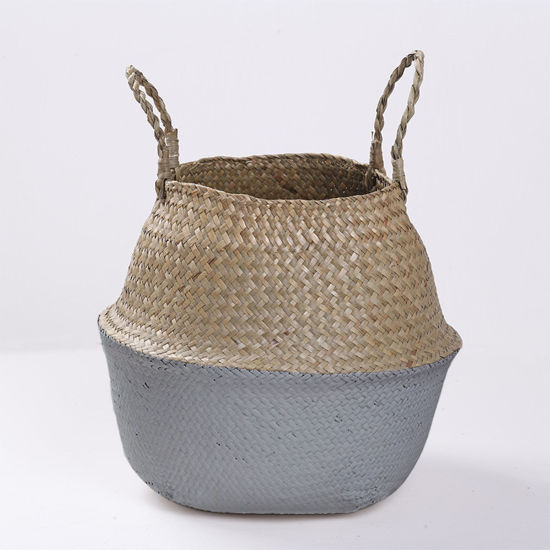 Picture of Rattan Storage Container Box Basket Gray Foldable 22cm x 20cm, 1 Piece