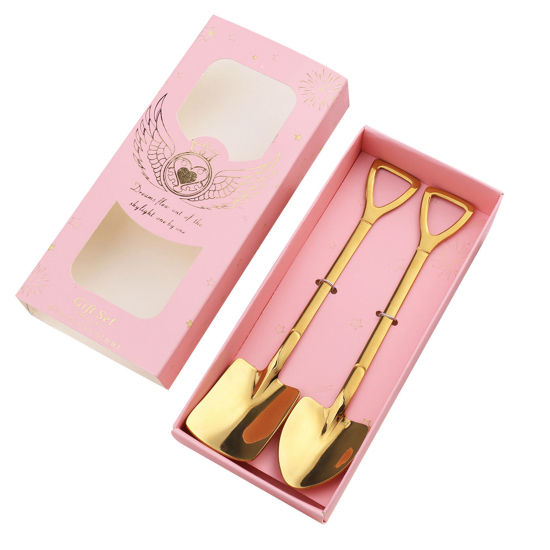 Picture of 304 Stainless Steel Spoon Tableware Gold Plated Shovel 15.2cm x 3.2cm, 1 Set ( 2 PCs/Set)