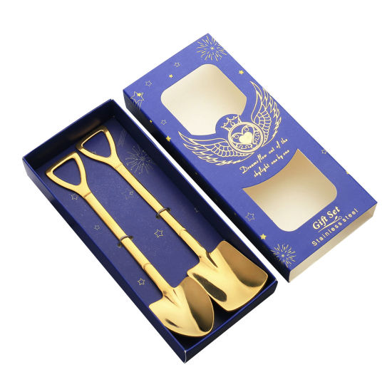 Picture of 304 Stainless Steel Spoon Tableware Gold Plated Shovel 15.2cm x 3.2cm, 1 Set ( 2 PCs/Set)