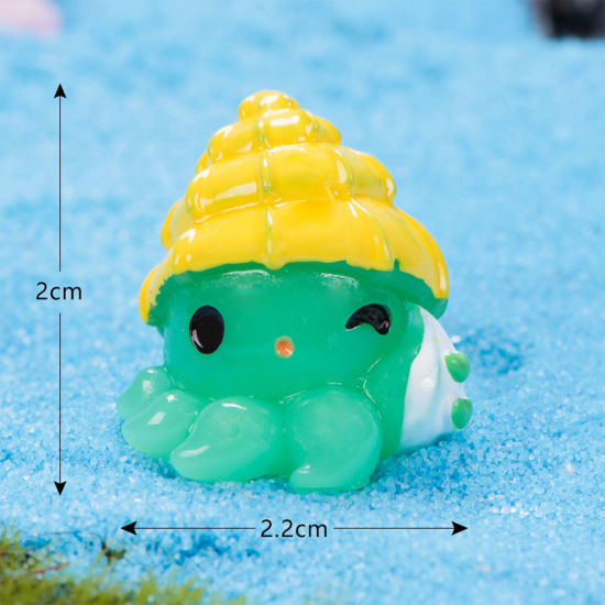 Picture of Resin Ocean Jewelry Micro Landscape Miniature Decoration Green Octopus 22mm x 20mm, 1 Piece