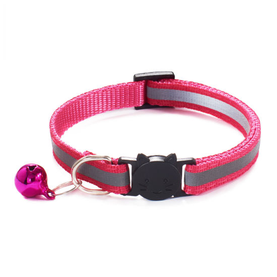 Picture of PP Reflective Breakaway Cat Collar Neck Ring Necklace Fuchsia Bell 1 Piece