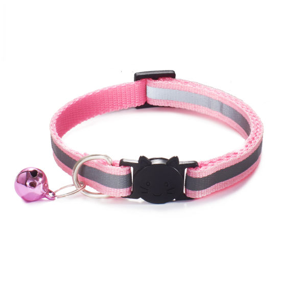 Picture of PP Reflective Breakaway Cat Collar Neck Ring Necklace Light Pink Bell 1 Piece