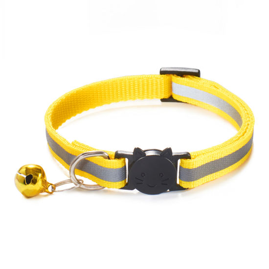 Picture of PP Reflective Breakaway Cat Collar Neck Ring Necklace Yellow Bell 1 Piece