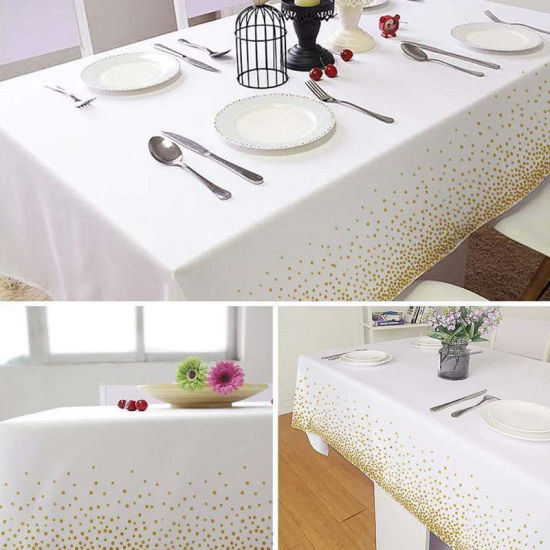 Immagine di PEVA Tablecloth Table Cover Decoration Waterproof Oilproof Disposable White Dot 1 Sheet