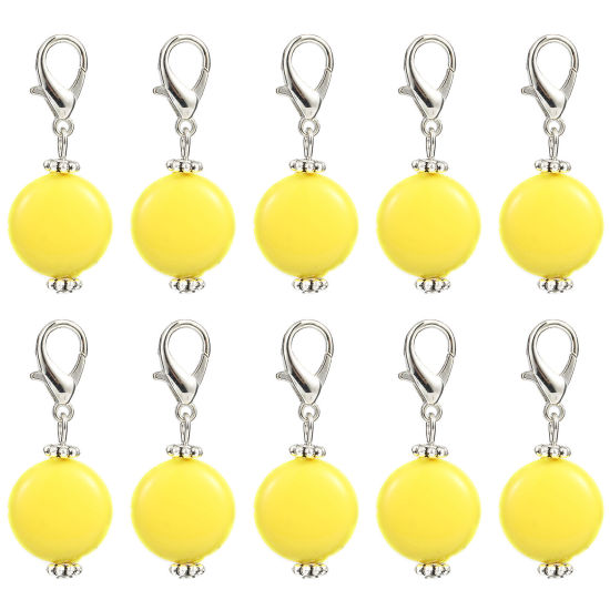 Picture of Zinc Based Alloy & Acrylic Knitting Stitch Markers Antique Silver Color Yellow Round 40mm x 16mm, 10 PCs