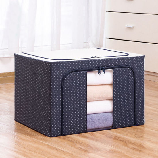 Bild von Marineblau - 72L Kleidung Steppdecke und Kleinigkeiten Staubdicht Wasserdicht Faltbar 4 Stahlrahmen Oxford Stoff Aufbewahrungsbox 50x40x36cm, 1 Stück