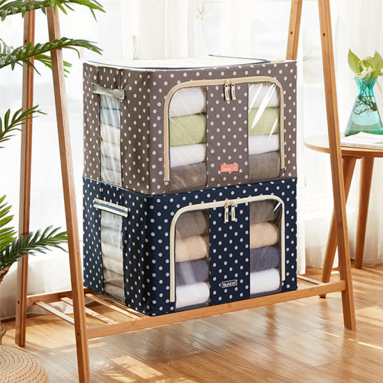 Bild von Marineblau - 72L Kleidung Steppdecke und Kleinigkeiten Staubdicht Wasserdicht Faltbar 4 Stahlrahmen Oxford Stoff Aufbewahrungsbox 50x40x36cm, 1 Stück