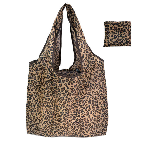 Picture of Brown - Leopard Print Large Waterproof Portable Thickened Foldable Shopping Shoulder Bag 60x40x8cm, 1 Piece