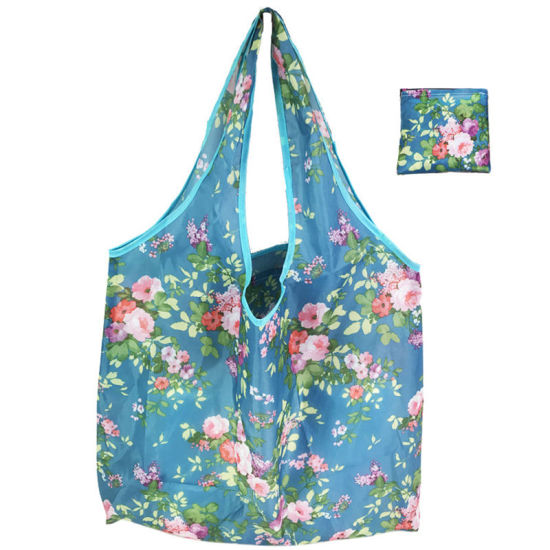 Picture of Green - Rose Flower Large Waterproof Portable Thickened Foldable Shopping Shoulder Bag 60x40x8cm, 1 Piece