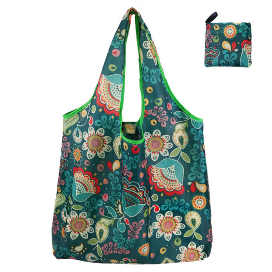Picture of Green - Flower Large Waterproof Portable Thickened Foldable Shopping Shoulder Bag 60x40x8cm, 1 Piece
