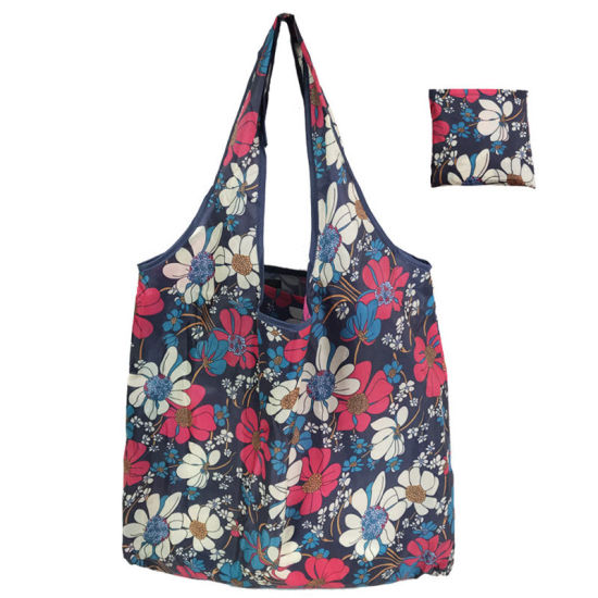 Picture of Navy Blue - Flower Large Waterproof Portable Thickened Foldable Shopping Shoulder Bag 60x40x8cm, 1 Piece