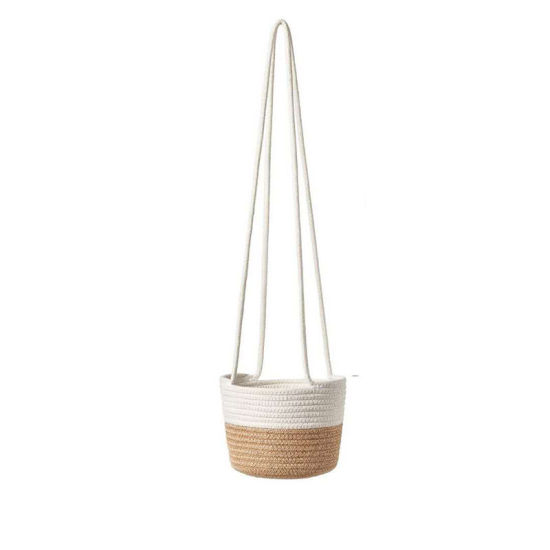 Изображение Creamy-White - Garden Plant Rope Woven Hanging Flower Pot Holder Planter Basket Decorative For Home Décor 60x14x13cm, 1 Piece