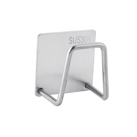 Bild von Silver Tone - Drawbench Smooth 304 Edelstahl Strong Adhesive Hook Rack Küche Bad Wandschwammhalter 4,5x4,5x3,5 cm, 1 Stück