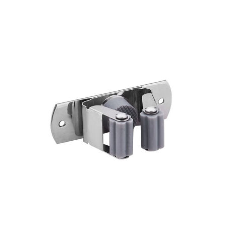 Image de Gris - 2 dans 1 Support de Vadrouille Fixé au Mur de Pâte Perforée en 304 Acier Inoxydable Organisateur de Vadrouille à Pince Pratique Robuste 9 cm, 1 pièce