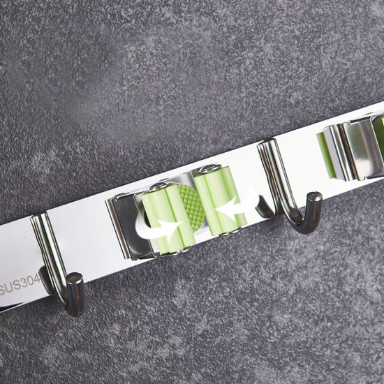 Bild von Grau - 304 Edelstahl 2 In 1 Lochpaste Wandmontierter Besenhalter Hochleistungs-praktischer Clip Mop Organizer 9 cm, 1 Stück