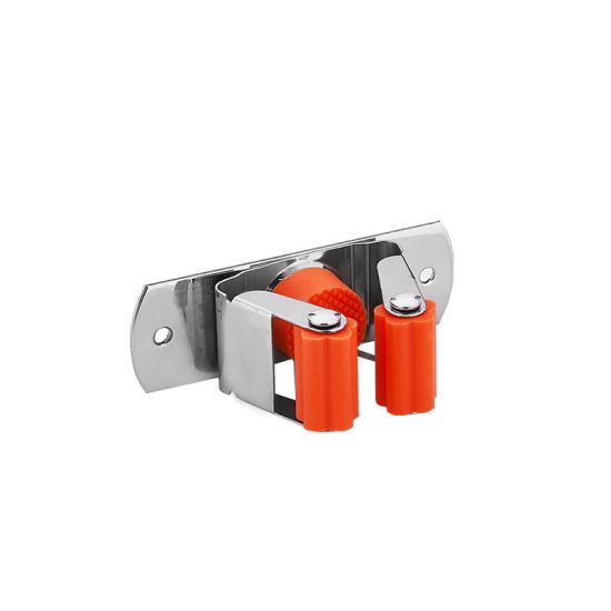 Bild von Orange - 304 Edelstahl 2 In 1 Lochpaste Wandmontierter Besenhalter Hochleistungs-praktischer Clip Mop Organizer 9 cm, 1 Stück