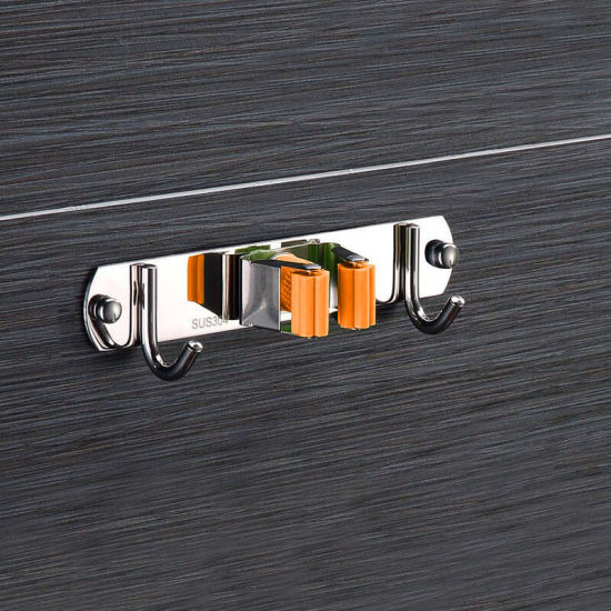 Bild von Orange - 304 Edelstahl 2-in-1-Lochpaste Wandmontierter Besenhalter Hochleistungs-praktischer Clip Mop Organizer Platzsparender Kleiderbügelhaken Multifunktional 19 cm, 1 Stück