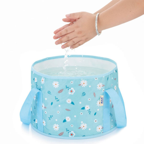 Picture of Green - Waterproof Portable Foldable Water Container Bucket Wash Basin For Outdoor Travel with Storage Bag 30x20cm, 1 Piece