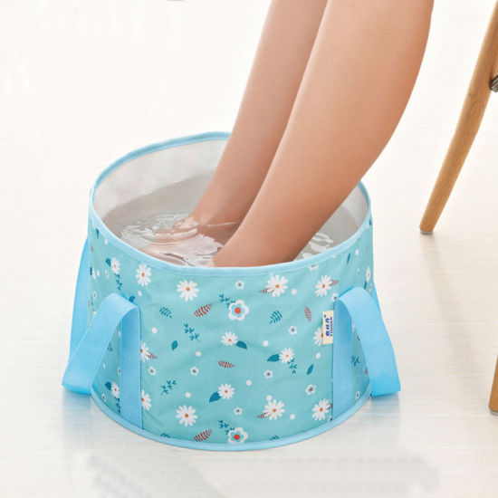 Picture of Gray - Waterproof Portable Foldable Water Container Bucket Wash Basin For Outdoor Travel with Storage Bag 30x20cm, 1 Piece
