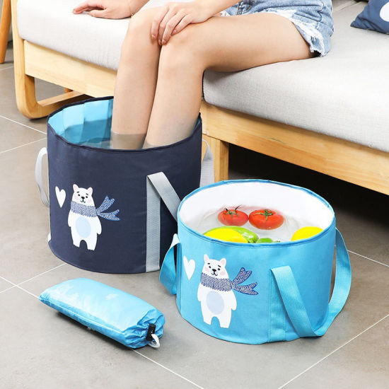 Picture of Blue - Waterproof Portable Foldable Water Container Bucket Wash Basin For Outdoor Travel with Storage Bag 30x20cm, 1 Piece