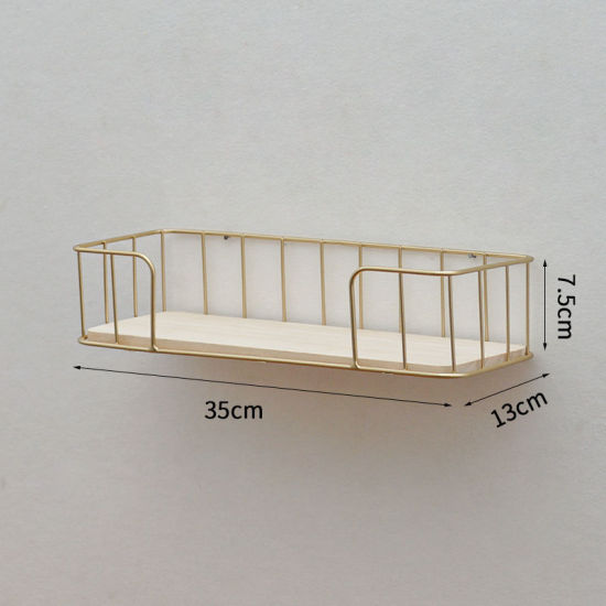 Bild von Golden - Wand-Eisen & Holz Board Aufbewahrungsregal Regal 35x13cm, 1 Stück 