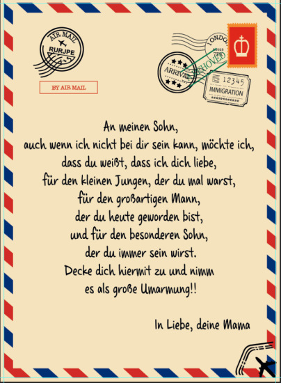 Bild von Beige - deutscher Brief an Sohn Flanell samt Decke Home Textilien Geschenk 100x70cm, 1 Stück