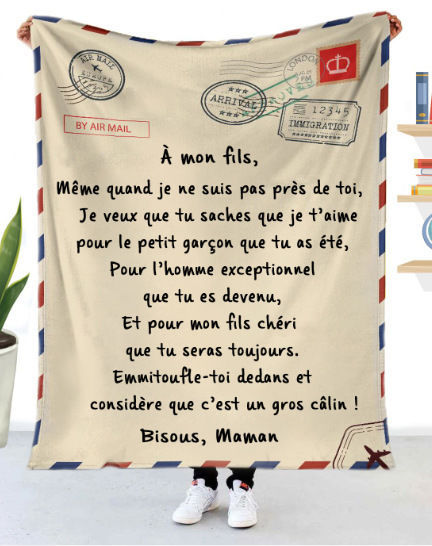 Bild von Beige - Französisch Brief an Sohn Flanell samt Decke Home Textilien Geschenk 100x70cm, 1 Stück