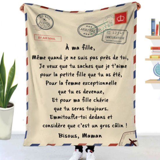 Bild von Beige - Französisch Brief an Tochter Flanell samt Decke Home Textilien Geschenk 100x70cm, 1 Stück 
