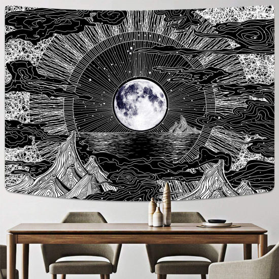 Bild von Schwarz - Mond Sterne Berg Wolke Wandteppich Schlafzimmer Dekoration Landschaft Hintergrund hängenTuch 230x180cm, 1 Stück