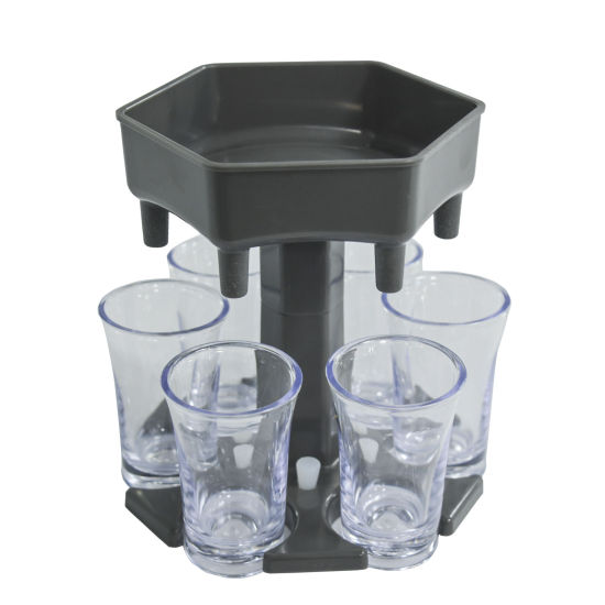 Bild von Grau - 6 Schuss Glas Wein Cocktail fast Fill Tool Kühler Bier Getränke Getränk Buddy Dispenser Party Bar Zubehör mit 6 Stück Tasse 13.7x13.2x12.3cm, 1 Set