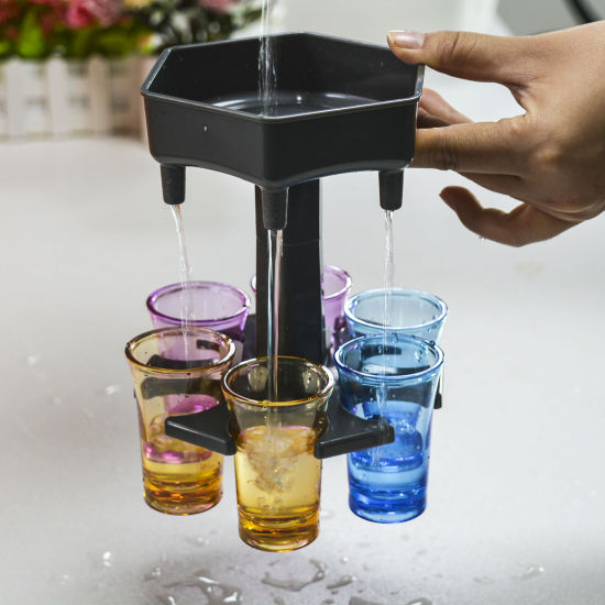 Bild von Grau - 6 Schuss Glas Wein Cocktail fast Fill Tool Kühler Bier Getränke Getränk Buddy Dispenser Party Bar Zubehör mit 6 Stück Tasse 13.7x13.2x12.3cm, 1 Set