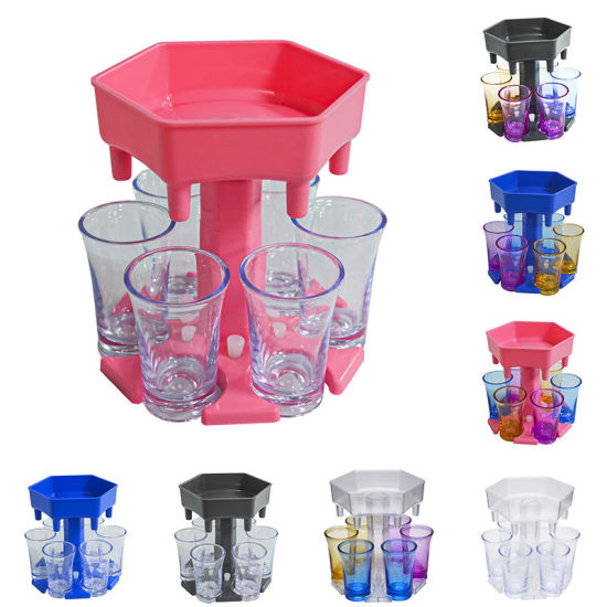 Bild von Transparent - 6 Shot Glas Wein Cocktail fast Fill Tool Kühler Bier Getränke Drink Buddy Dispenser Party Bar Zubehör mit 6 Stück Tasse 13.7x13.2x12.3cm, 1 Set