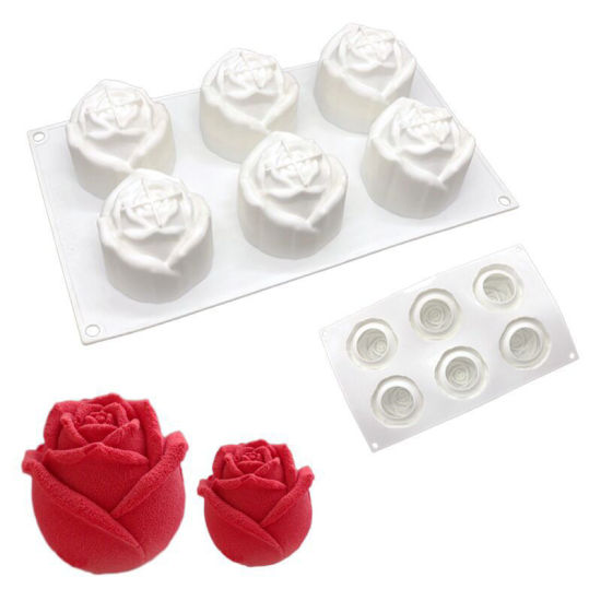 Picture of White - Valentine'S Day Rose DIY Cake Chocolate Food Grade Silicone Baking Mold 29.6x17.2x5.9cm, 1 Piece