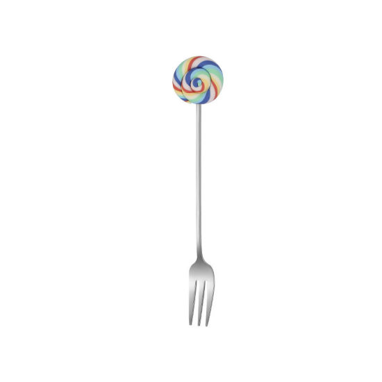 Picture of Multicolor - Silver Tone Creative Cute Lollipop 304 Stainless Steel Fruit Fork 14.6x1.5cm, 1 Piece