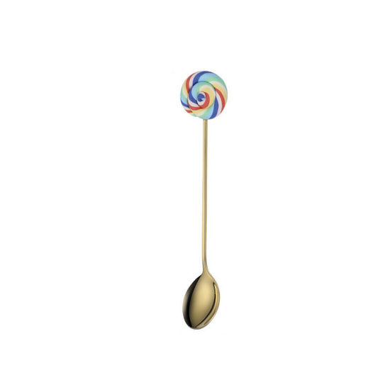 Picture of Multicolor - Gold Plated Creative Cute Lollipop 304 Stainless Steel Dessert Spoon 14x2.5cm, 1 Piece