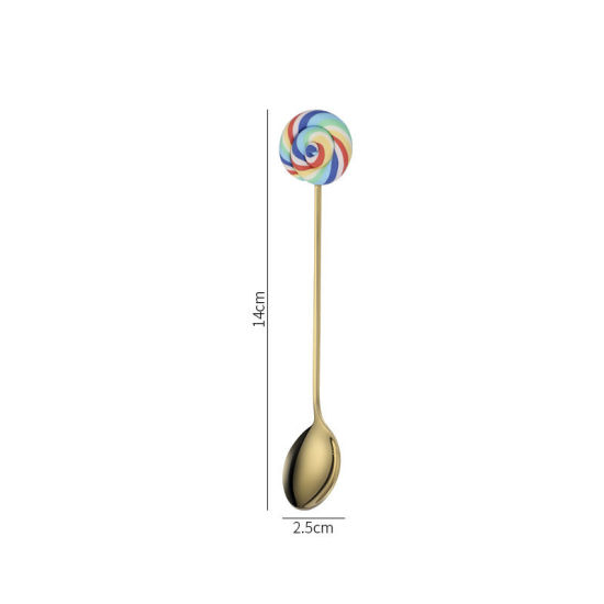 Picture of Multicolor - Gold Plated Creative Cute Lollipop 304 Stainless Steel Dessert Spoon 14x2.5cm, 1 Piece