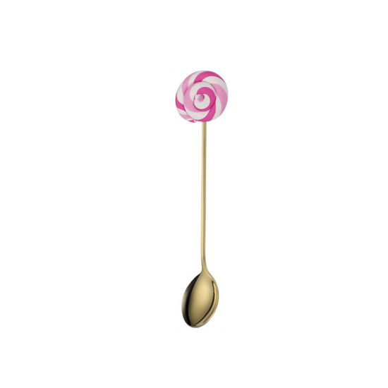 Picture of Multicolor - Gold Plated Creative Cute Lollipop 304 Stainless Steel Dessert Spoon 14x2.5cm, 1 Piece