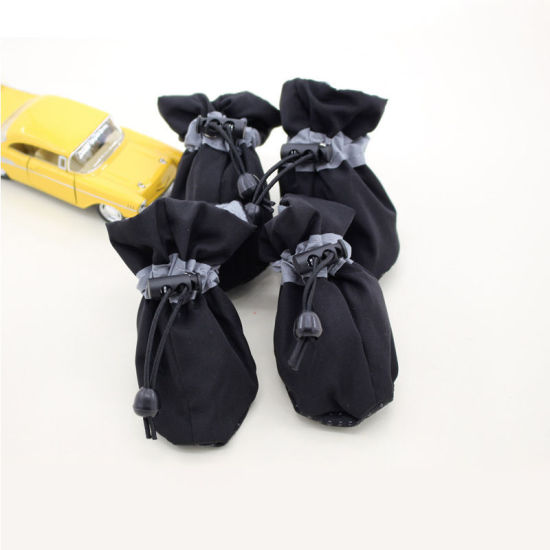 Picture of Black - Breathable Waterproof Non-Slip Soft Sole Pet Rain Boots Rainshoes 4Pcs 3.5x3cm, 1 Set