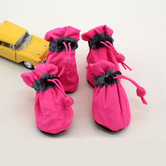 Picture of Pink - Breathable Waterproof Non-Slip Soft Sole Pet Rain Boots Rainshoes 4Pcs 4.2x3.6cm, 1 Set