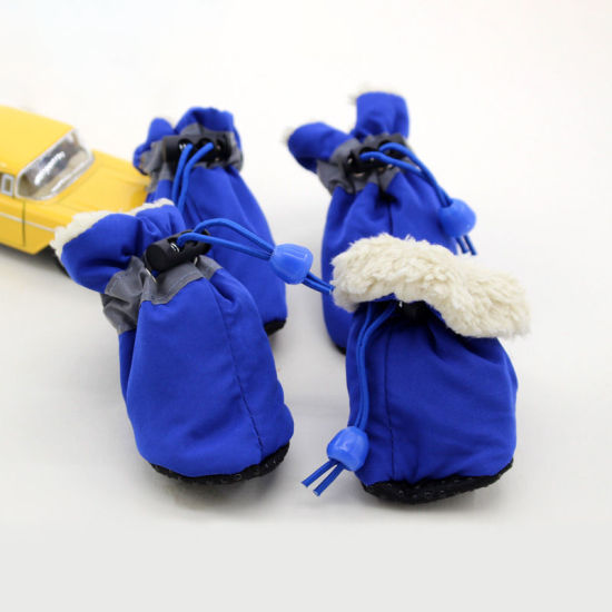 Picture of Blue - Breathable Waterproof Non-Slip Thickened Soft Sole Pet Rain Boots Rainshoes 4Pcs 4.8x4cm, 1 Set