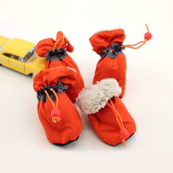 Picture of Orange-red - Breathable Waterproof Non-Slip Thickened Soft Sole Pet Rain Boots Rainshoes 4Pcs 5.4x4.7cm, 1 Set