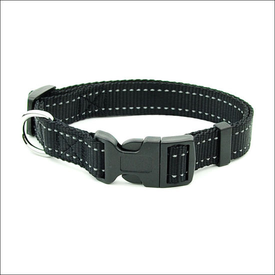 Bild von Schwarz - Nylon reflektierende Hundehalsband für mittlere große Hunde weich atmungsaktiv verstellbar 34cm-49cm, 1 Stück
