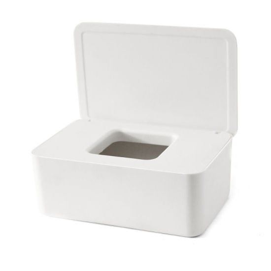 Image de Blanc - Boîte de rangement scellée détachable anti-poussière avec couvercle pour masques lingettes serviette 19x12.3x7cm, 1 pièce