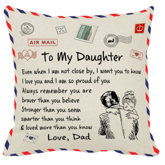 Picture of Beige - Dad To Daughter Message Letter Envelope Peachskin Velvet Pillow Case Throw Pillow Cover Anniversary Gift 45x45cm, 1 Piece