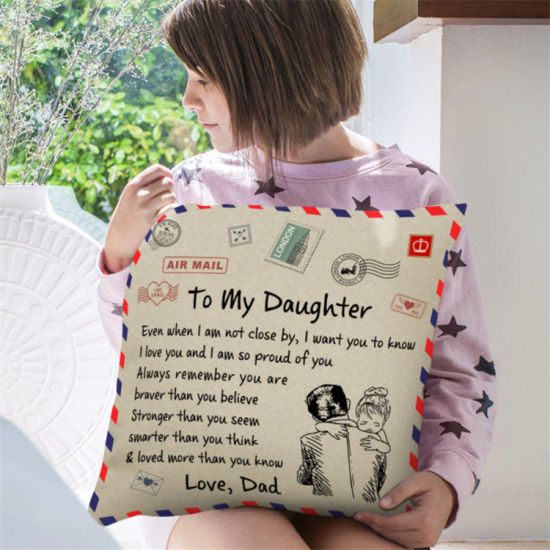 Picture of Beige - Dad To Daughter Message Letter Envelope Peachskin Velvet Pillow Case Throw Pillow Cover Anniversary Gift 45x45cm, 1 Piece