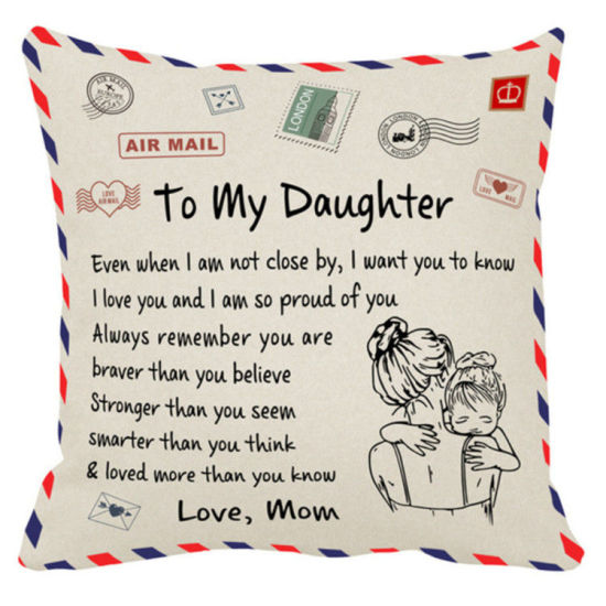 Picture of Beige - Mom To Daughter Message Letter Envelope Peachskin Velvet Pillow Case Throw Pillow Cover Anniversary Gift 45x45cm, 1 Piece