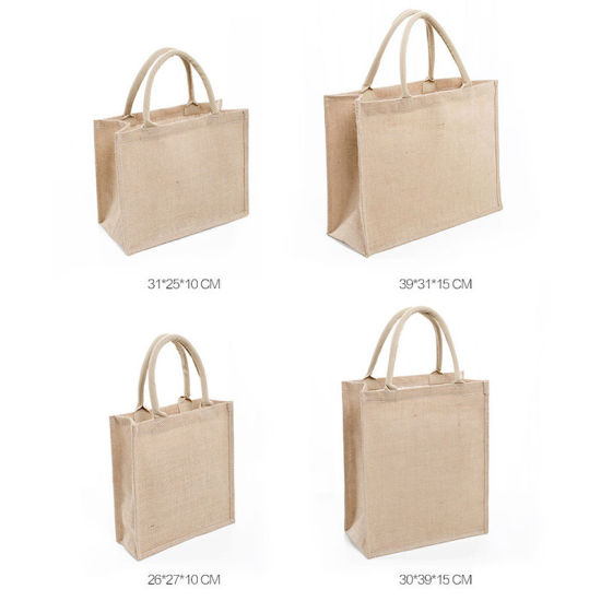 Picture of Beige - Environmentally Friendly High Capacity Waterproof PVC Membrane Jute Tote Bag with Cotton Handle 39x31x15cm, 1 Piece