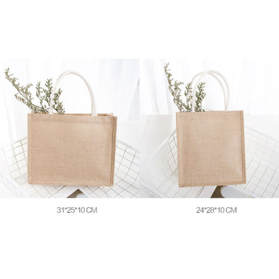 Picture of Beige - Environmentally Friendly High Capacity Waterproof PVC Membrane Jute Tote Bag with Cotton Handle 39x31x15cm, 1 Piece